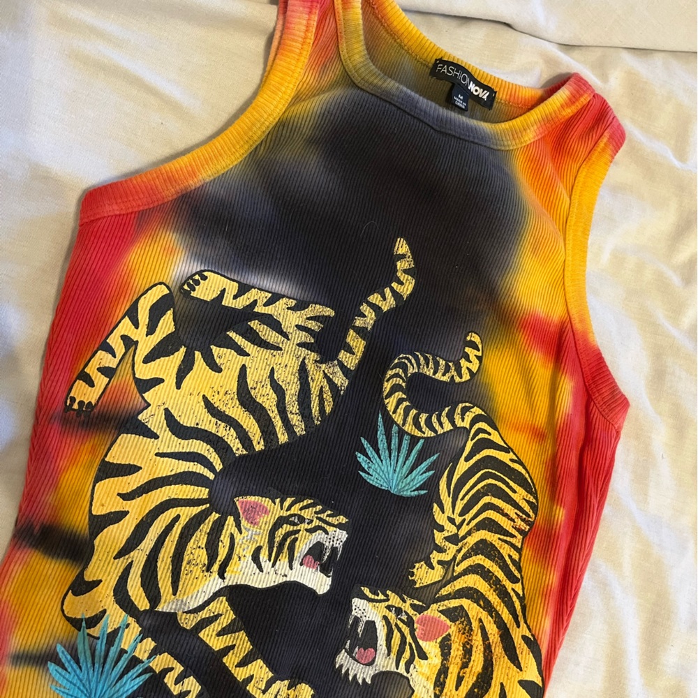 Fashion Nova Ribbed Tie Dye Tiger Dress